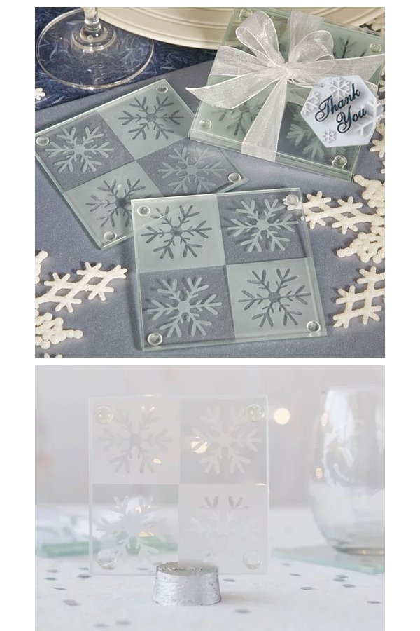 Snowflake Glass Coasters Wedding Favours